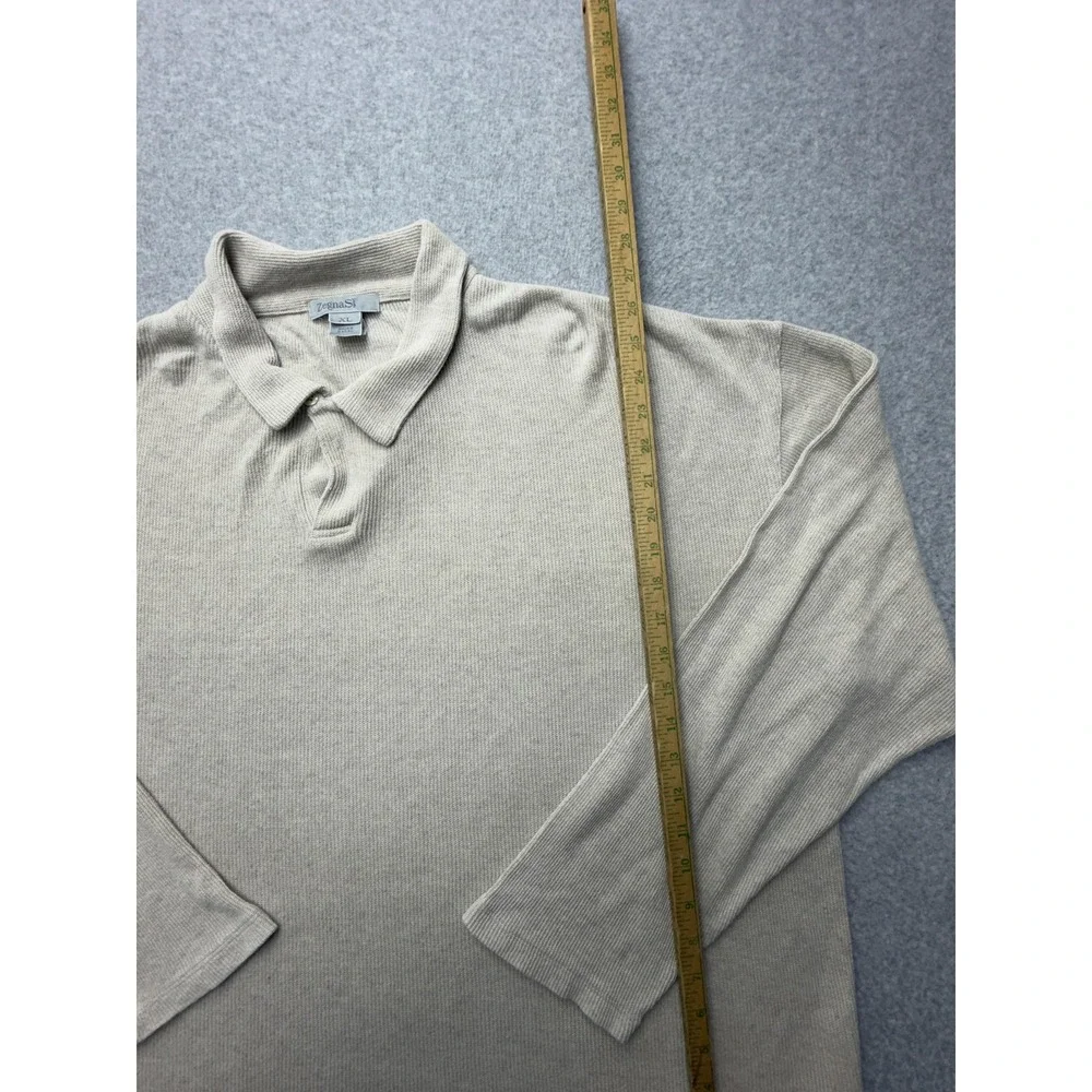Zegna Sport Sweater Mens XL Beige Linen Cotton Collared Knit Pullover Soft